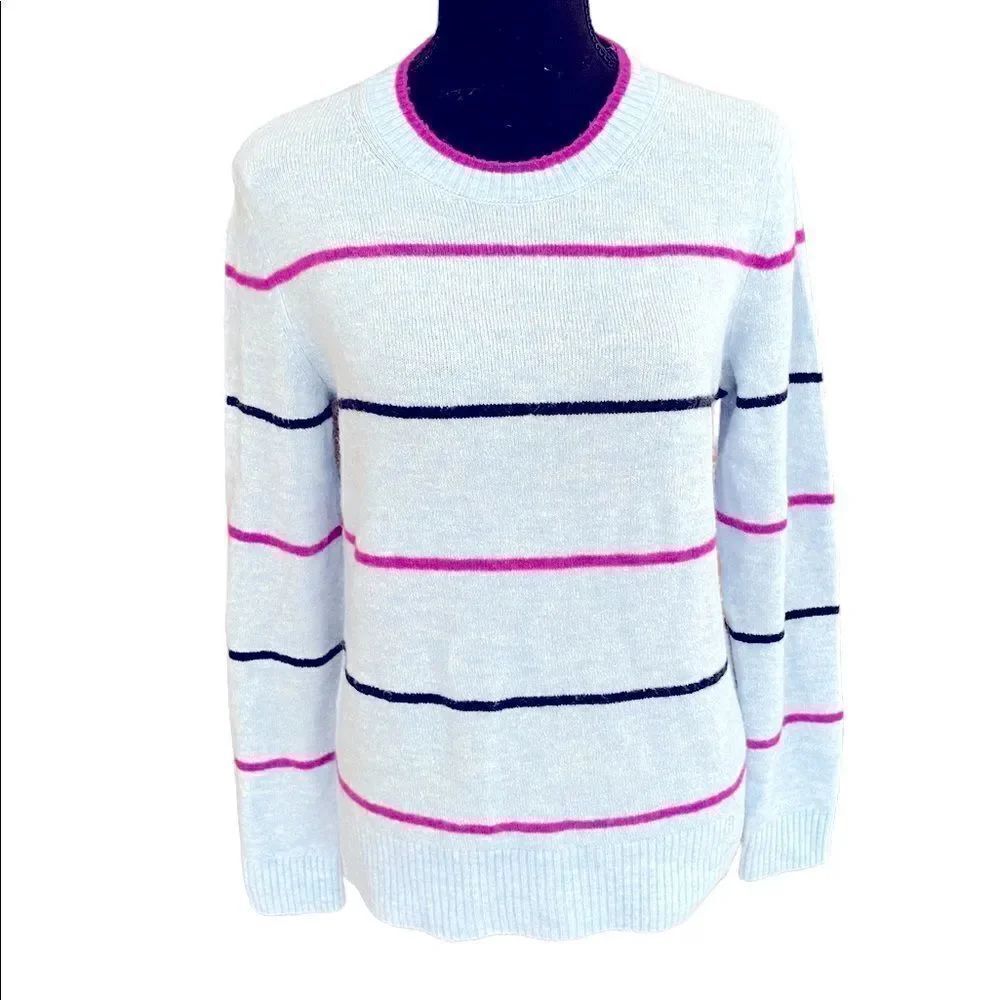 Banana Republic blue crew neck purple / black striped wool blend sweater, size S